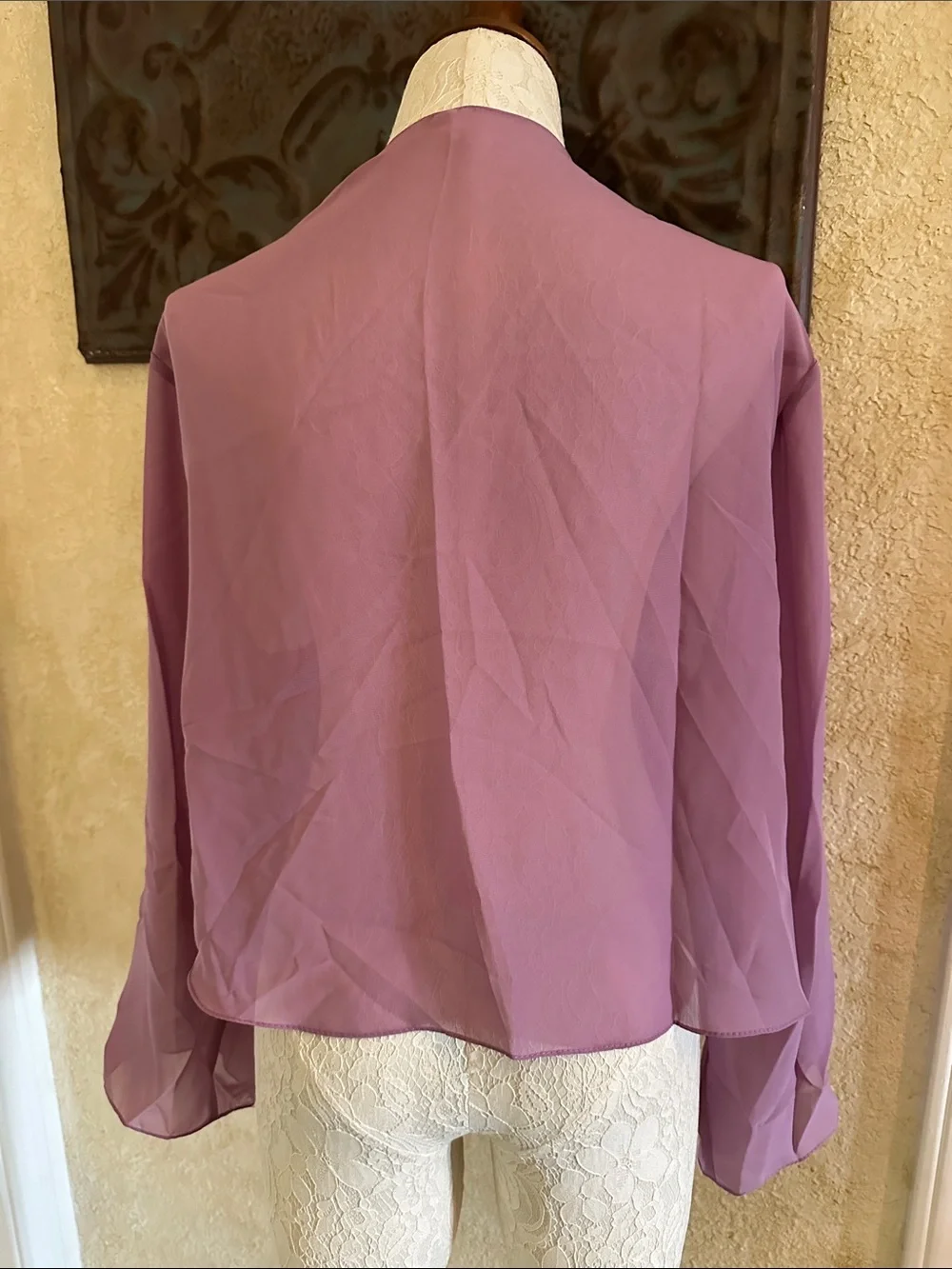 Lilac Sheer Cropped Open Front Cardigan Shrug